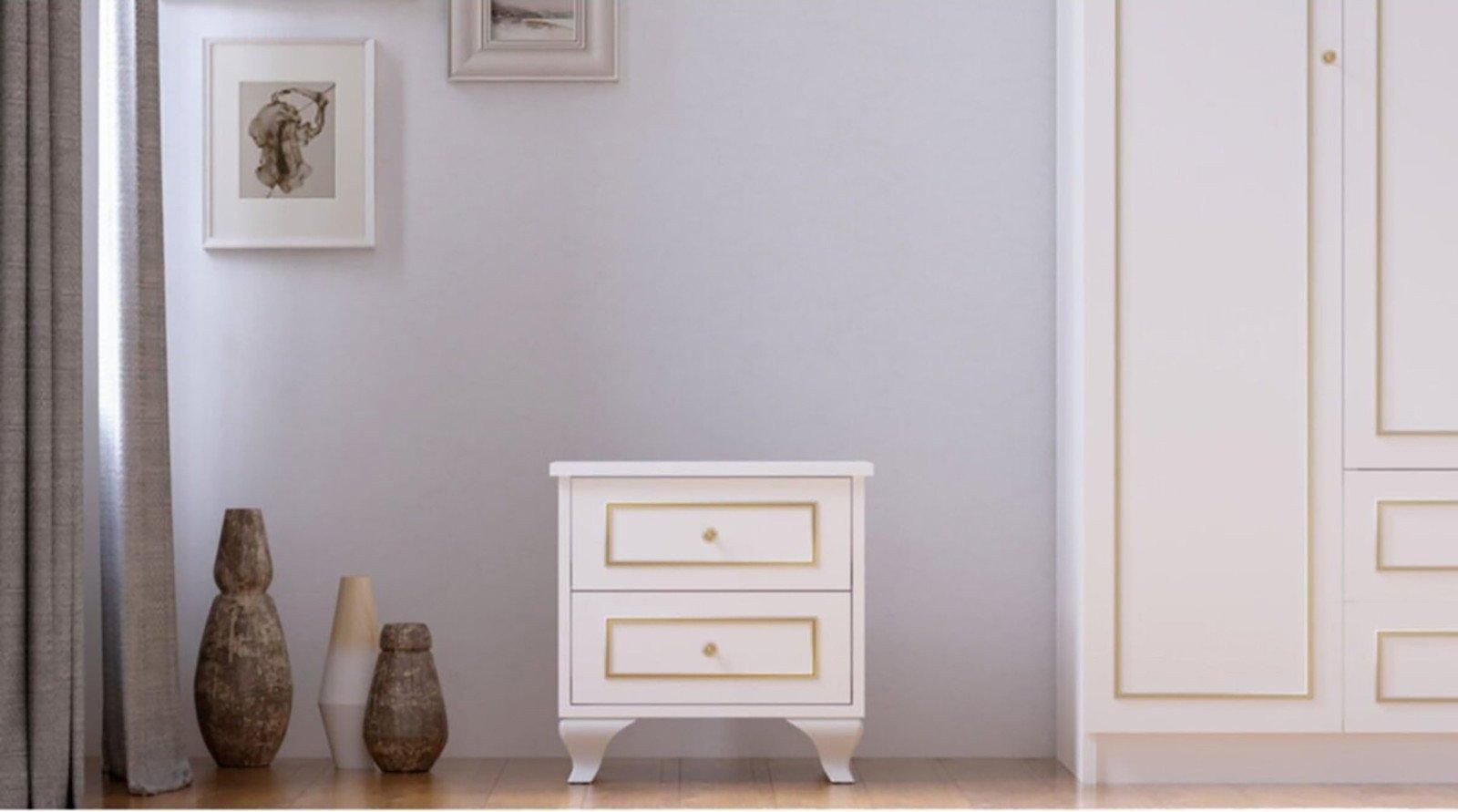 Evu MARIE 2 Drawer White Bedside Table - image 2
