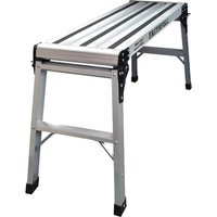 Silver Faithfull aluminium 2-step hop-up platform with black non-slip treads and foldable legs.