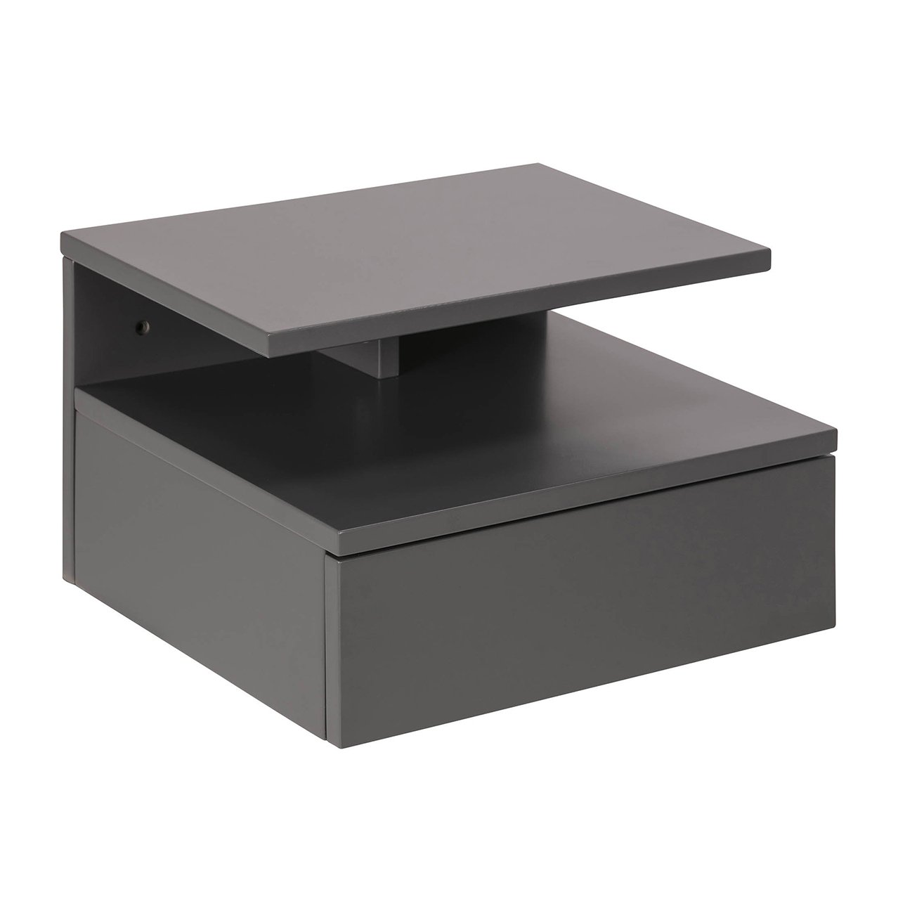 Modern grey bedside table featuring a sleek design with one drawer and an open shelf, made from durable materials for a contemporary look.