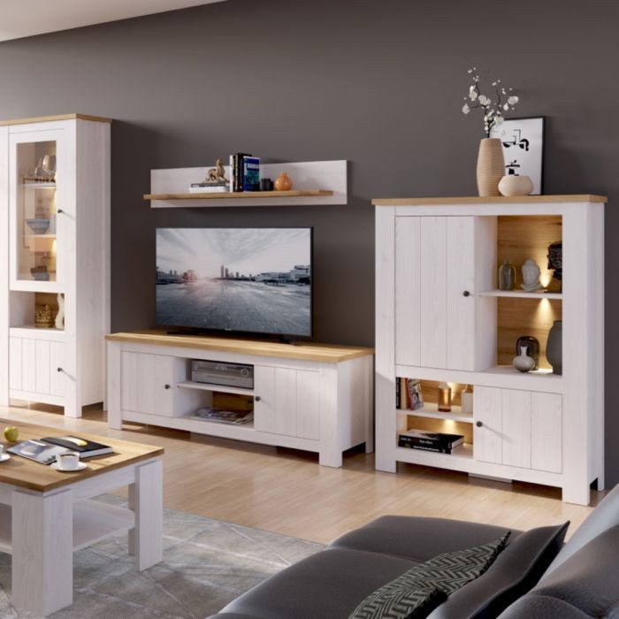Florence Celesto 2 Door 4 Shelf White and Oak LED Display Cabinet - image 2