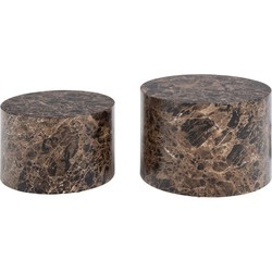 Florence Dice Brown Marble and Delhi Rough Paper Round Coffee Table Set of 2 - image 3