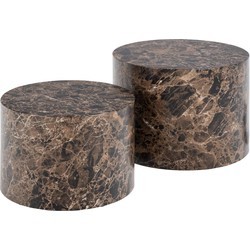 Florence Dice Brown Marble and Delhi Rough Paper Round Coffee Table Set of 2 - image 4