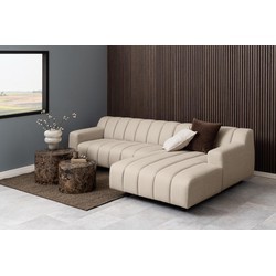 Brown marble round coffee table set of 2 with Delhi rough paper accents, placed beside a modern beige sofa in a stylish interior setting.