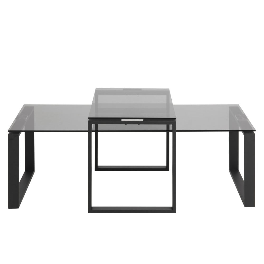 Modern Katrine Coffee Table Set featuring a sleek black frame with a glass top and a unique nested design, ideal for contemporary living spaces.