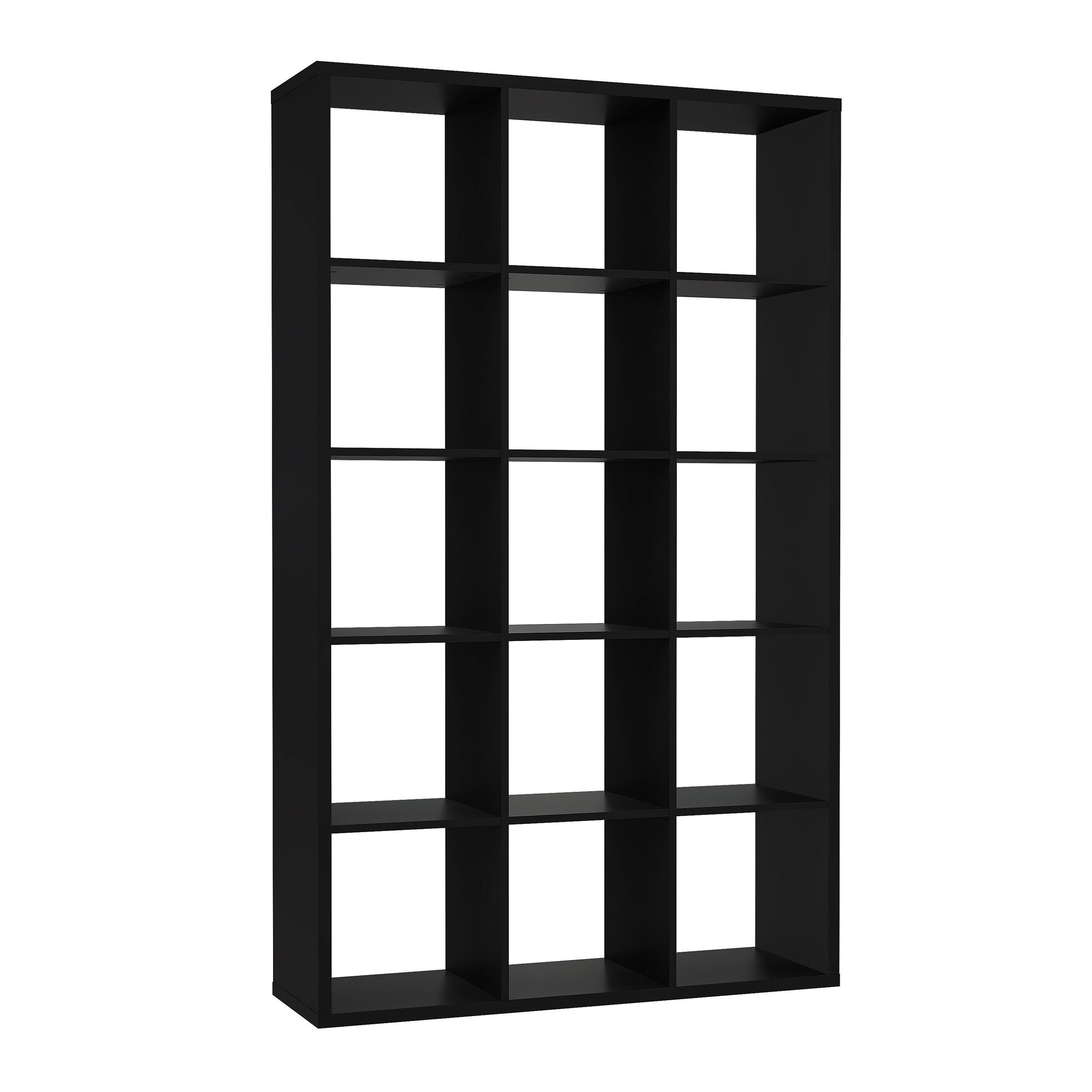 Mauro 3X5 storage unit in matte black featuring 15 open cubbies, sleek design, and sturdy construction, ideal for organizing and displaying items.
