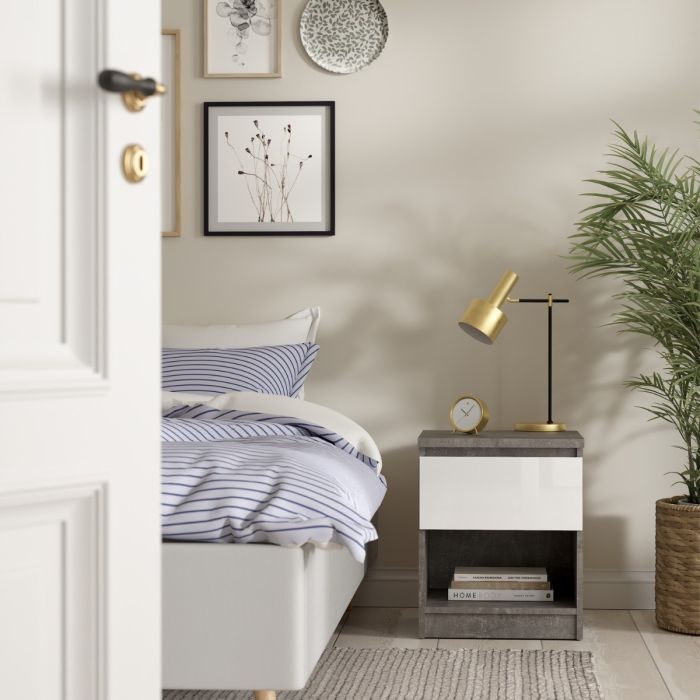 Florence Naia Single Drawer Single Shelf White Bedside Table - image 2
