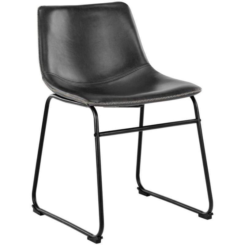 Black dining chair with a smooth, curved seat and cream stitching, supported by a sleek black metal frame; sold as a set of two by Furniture To Go.