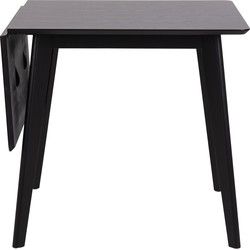 Black extending dining table with a sleek design, measuring 80-120 cm, featuring a smooth surface and sturdy legs, ideal for indoor use.