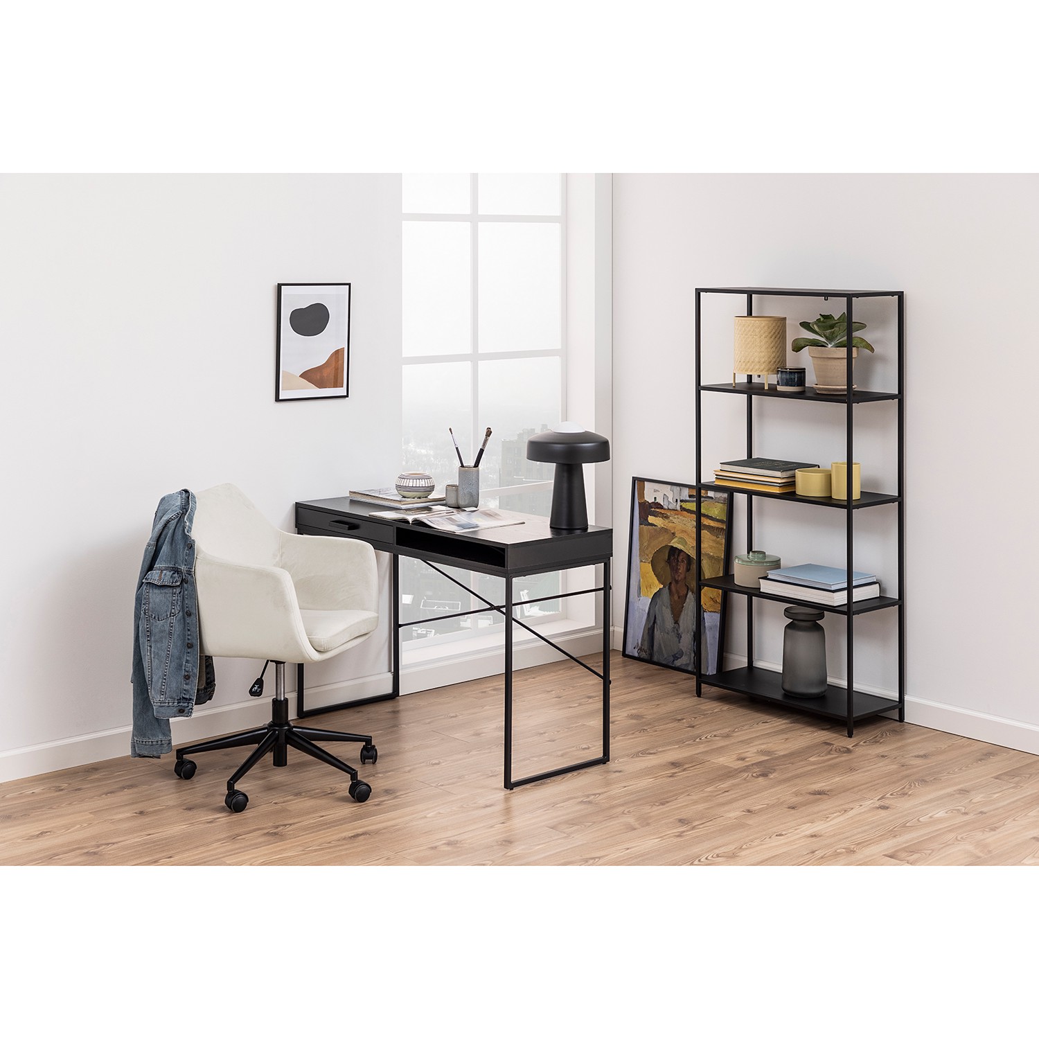 Florence Seaford Single Drawer Single Cube Ash Black Office Desk - image 3