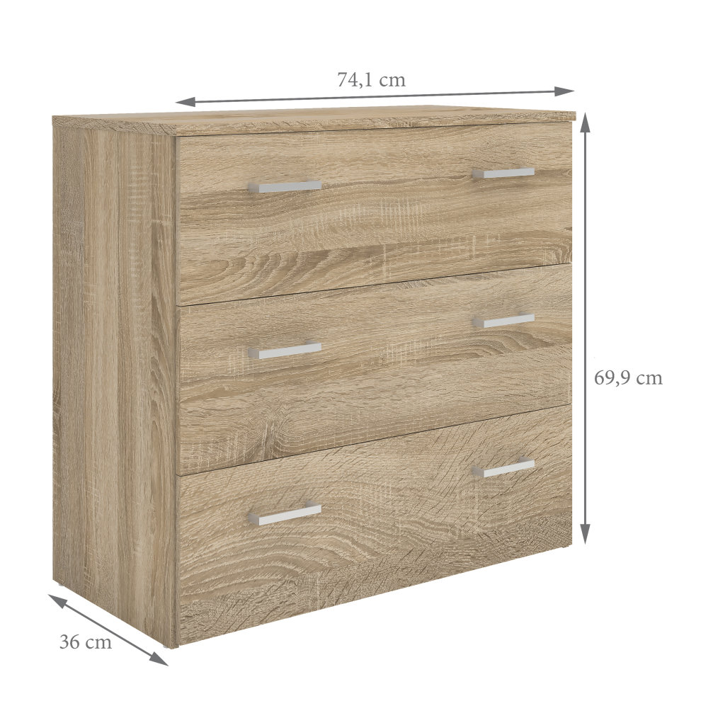 Florence Space 3 Drawer Oak Chest of Drawers - image 5