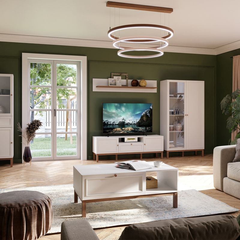 Florence Wensley 2 Door Single Drawer Single Shelf Light Grey and Oak TV Unit with LED Lighting - image 2