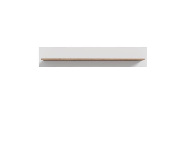 Light grey wall shelf with a smooth finish and a natural oak edge, designed for modern interiors, featuring a minimalist style suitable for displaying decor.