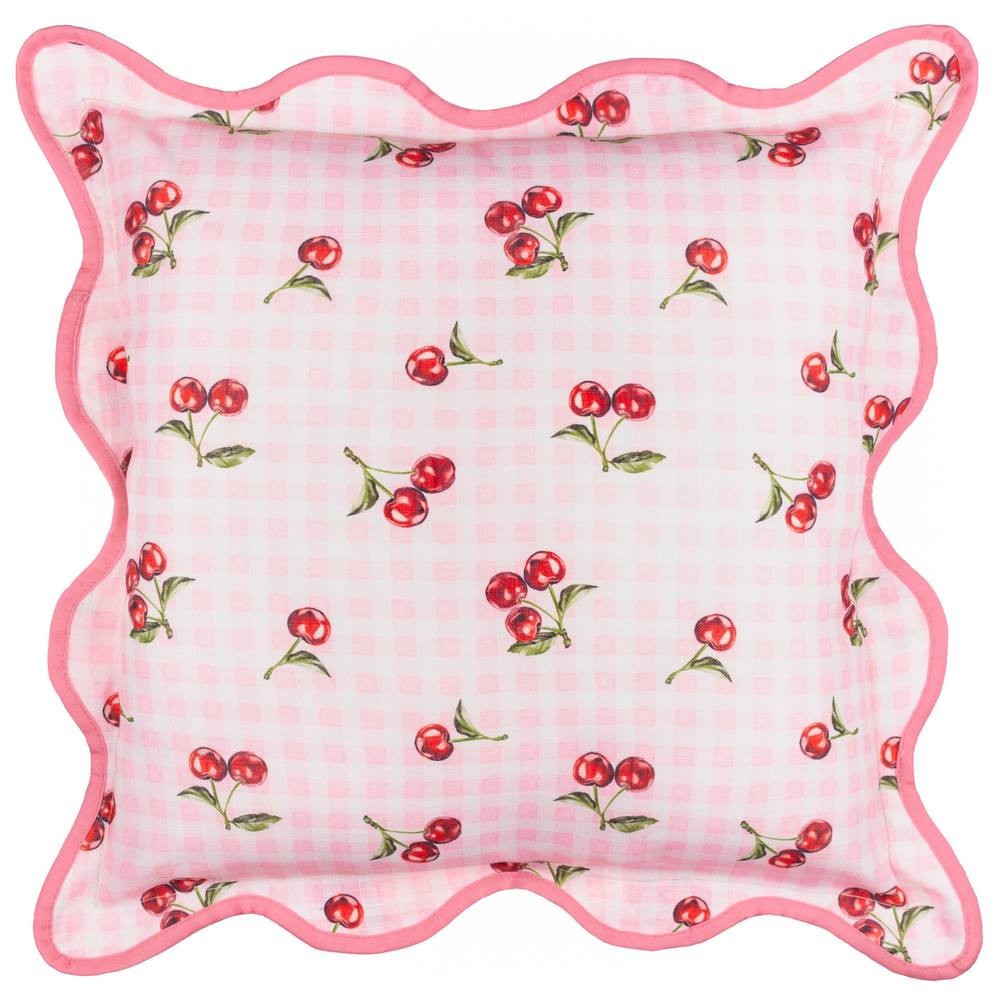 Furn Fruits Cherries Gingham Check Pink Cushion 45 x 45cm - image 2