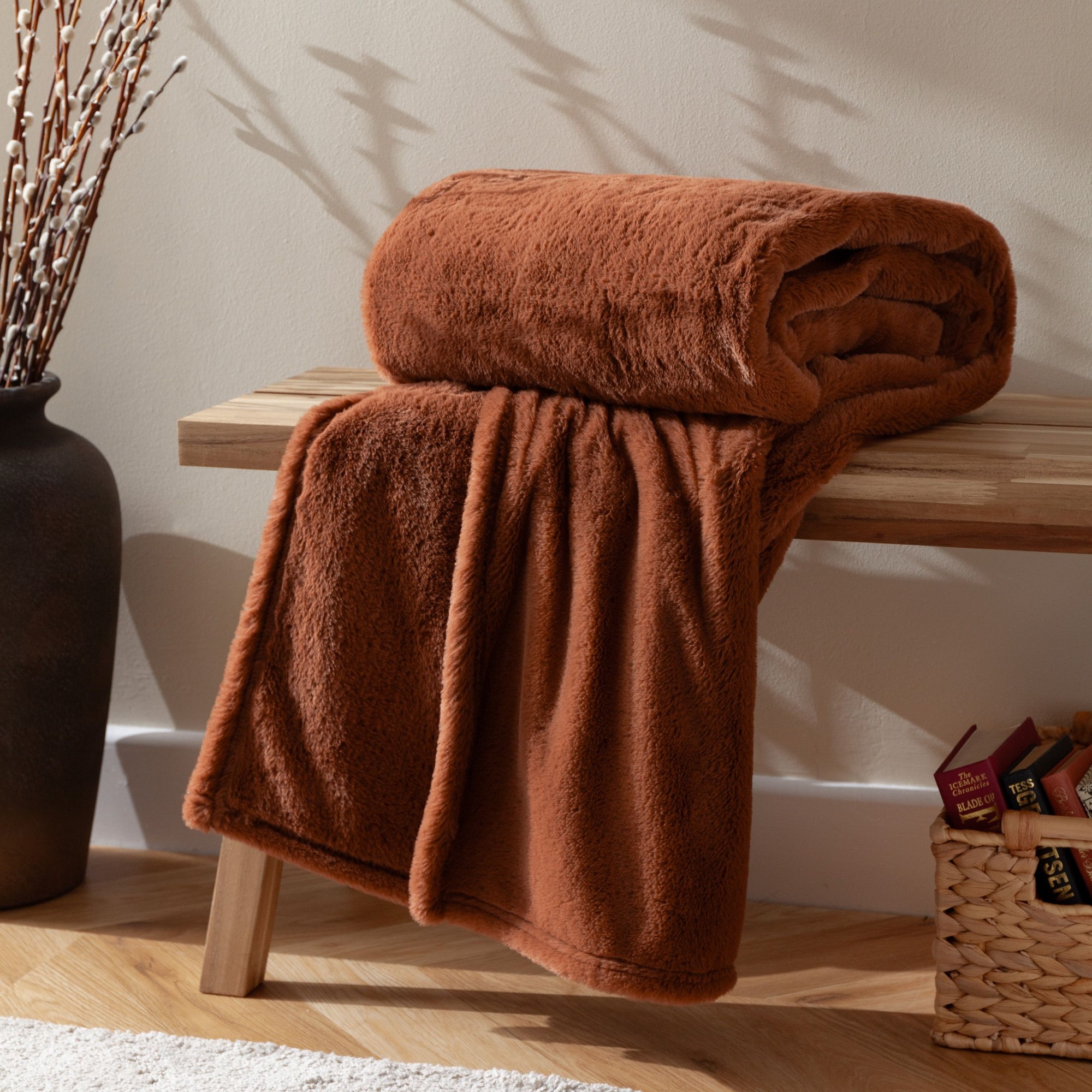 furn. Kallu Faux Fur Rust Double Sided Throw 150 x 200cm - image 2