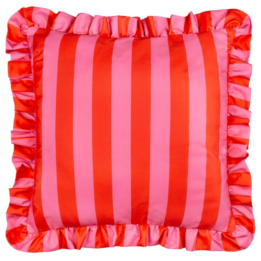 Furn Palm Royale Stripe Ruffle Printed Red Cushion 50 x 50cm - image 2