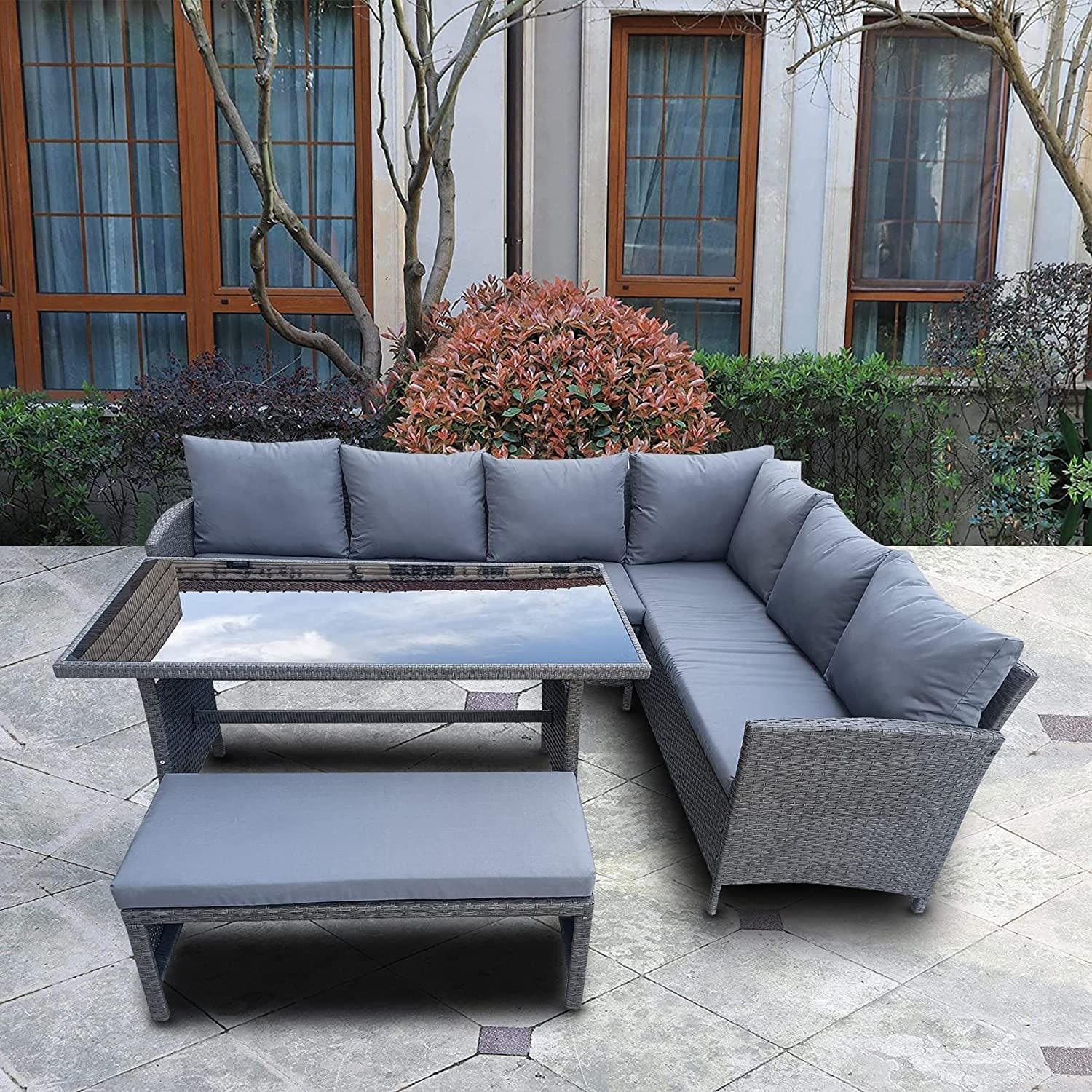 Furniture One 6 Seater Grey Power Reclining Sectional Recliner Sofa Set - image 2