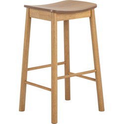 Matt oak bar stool set of 2, featuring a curved seat, sturdy wooden legs, and a minimalist design without a backrest, ideal for modern spaces.