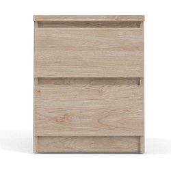 Naia Bedside table with two drawers, crafted from Jackson Hickory wood, featuring a light, natural finish and a minimalist design with horizontal slats.