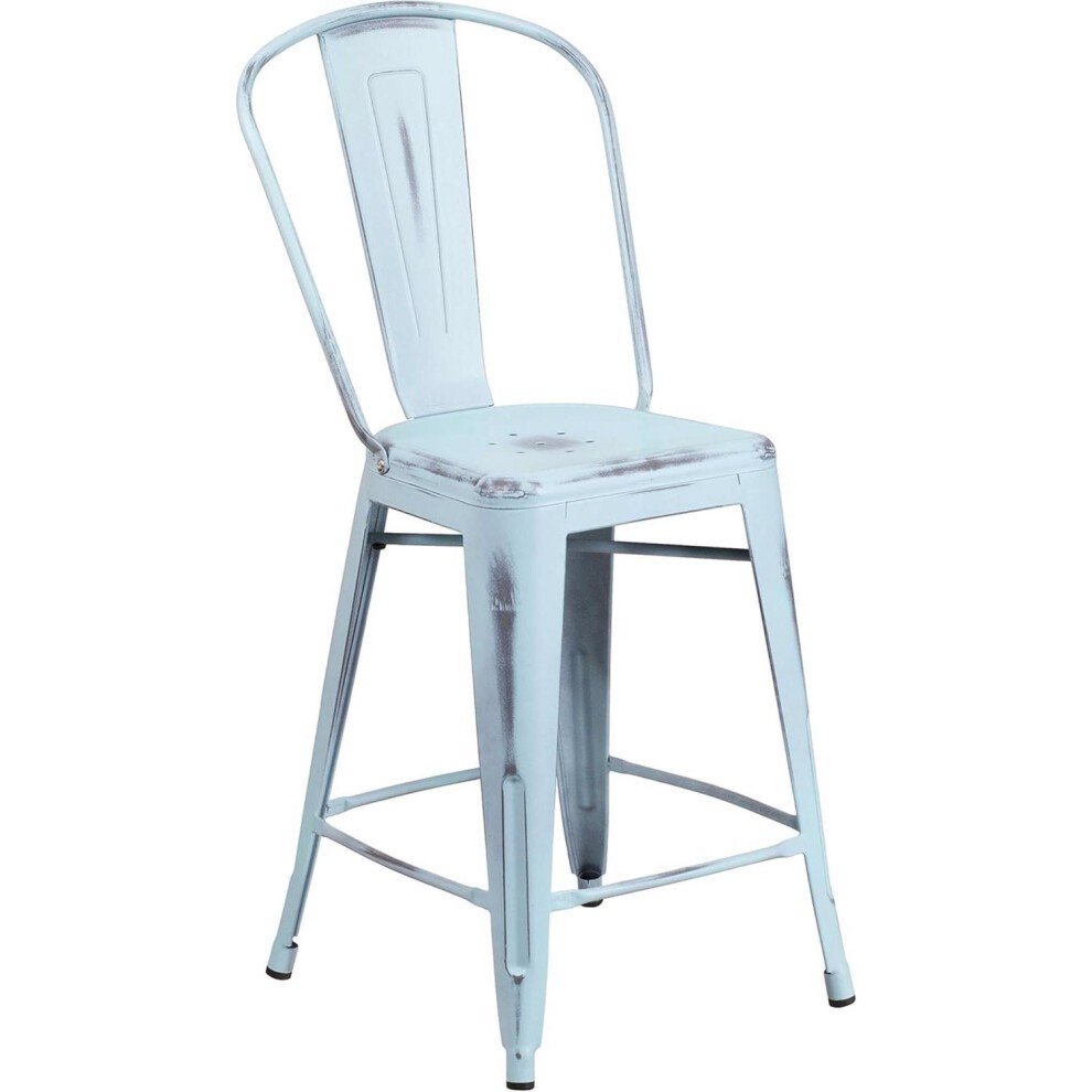 FWStyle Antique Pastel Blue Distressed Steel Bar Stool Set of 4 - image 2
