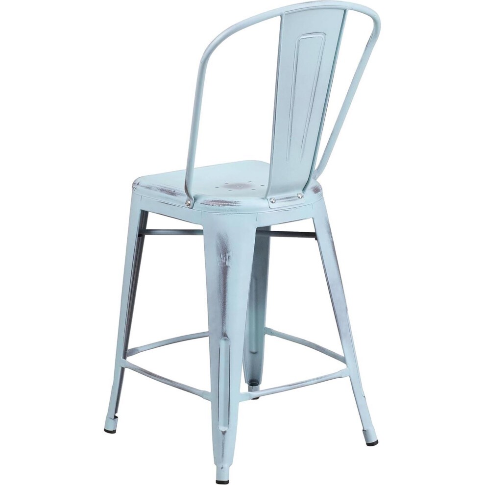 FWStyle Antique Pastel Blue Distressed Steel Bar Stool Set of 4 - image 3