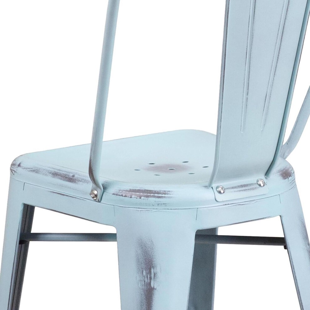 FWStyle Antique Pastel Blue Distressed Steel Bar Stool Set of 4 - image 4