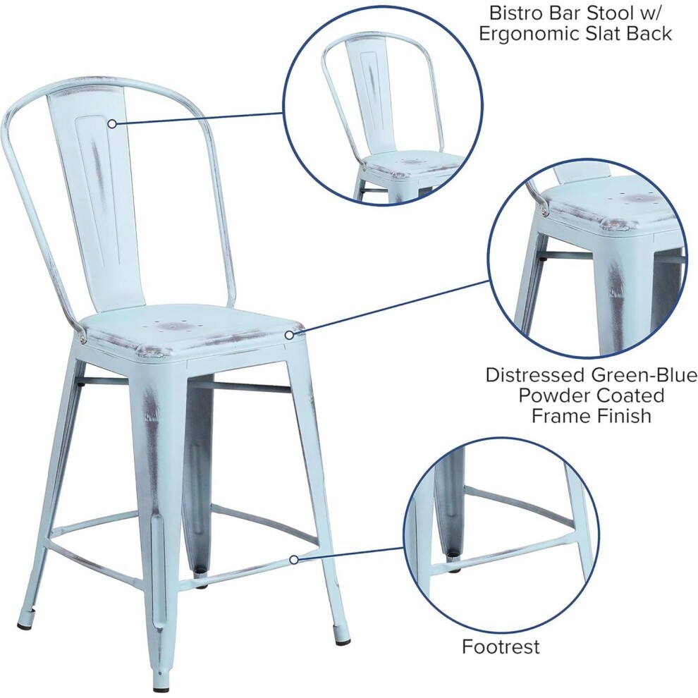 FWStyle Antique Pastel Blue Distressed Steel Bar Stool Set of 4 - image 5