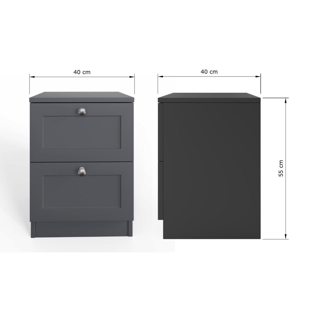FWStyle Artus Dark Grey 2 Drawer Panelled Bedside Table - image 5