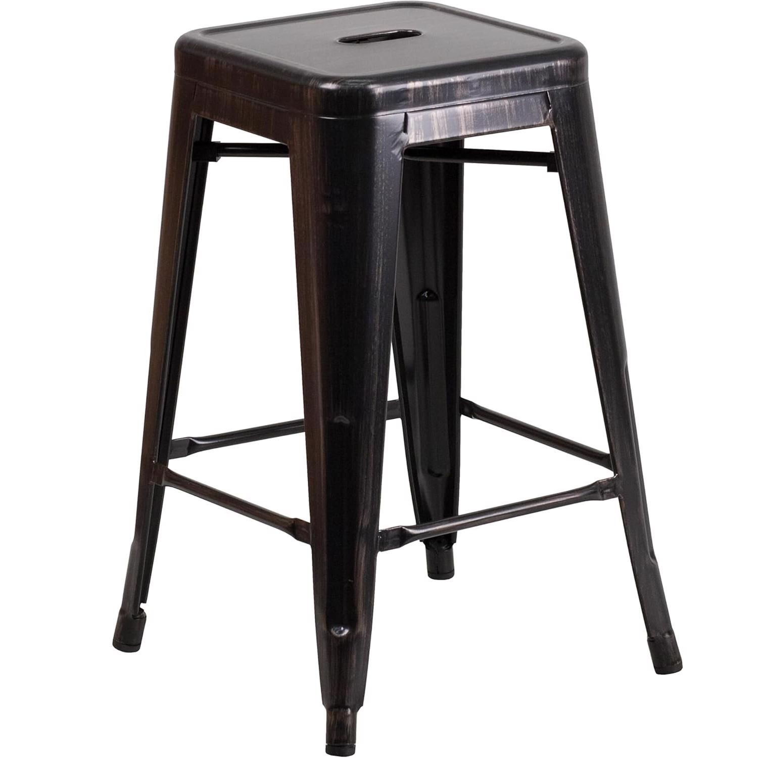 FWStyle Black and Gold Galvanised Steel Ready Assembled Bar Stools 24 inch Set of 4 - image 3