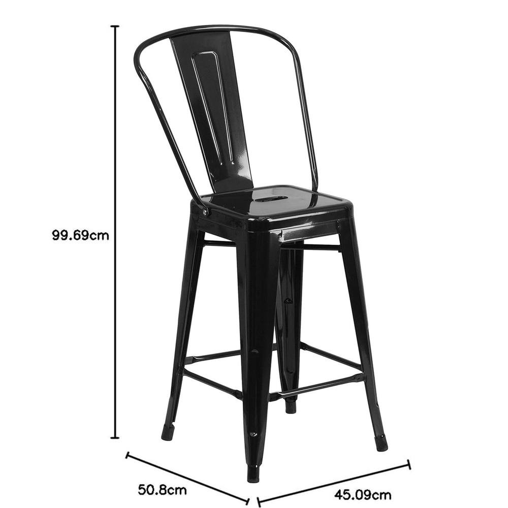 FWStyle Black Galvanised Steel Ready Assembled Bar Chairs 24 inch Set of 4 - image 5