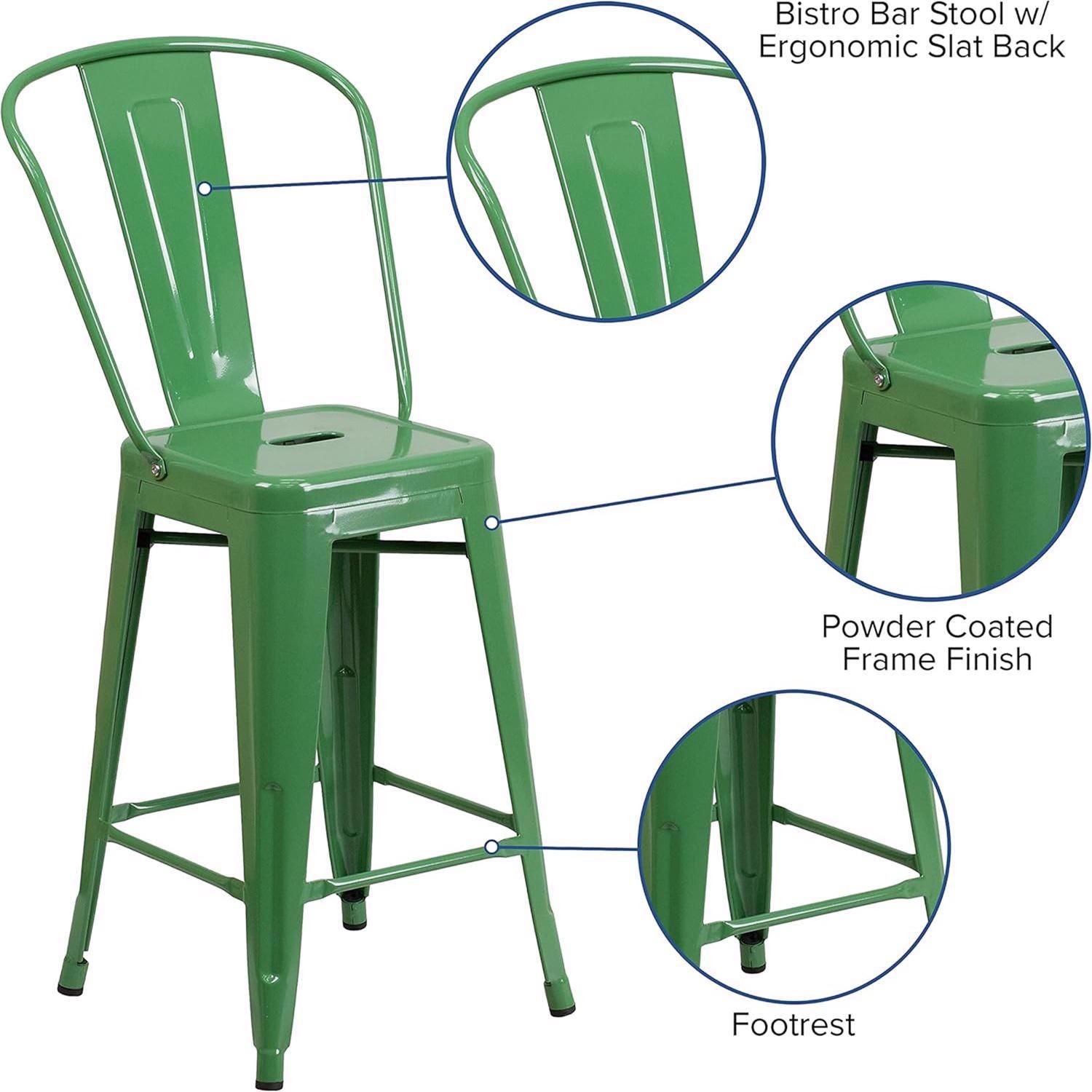 FWStyle Green Galvanised Steel Ready Assembled Bar Chairs 24 inch Set of 4 - image 3
