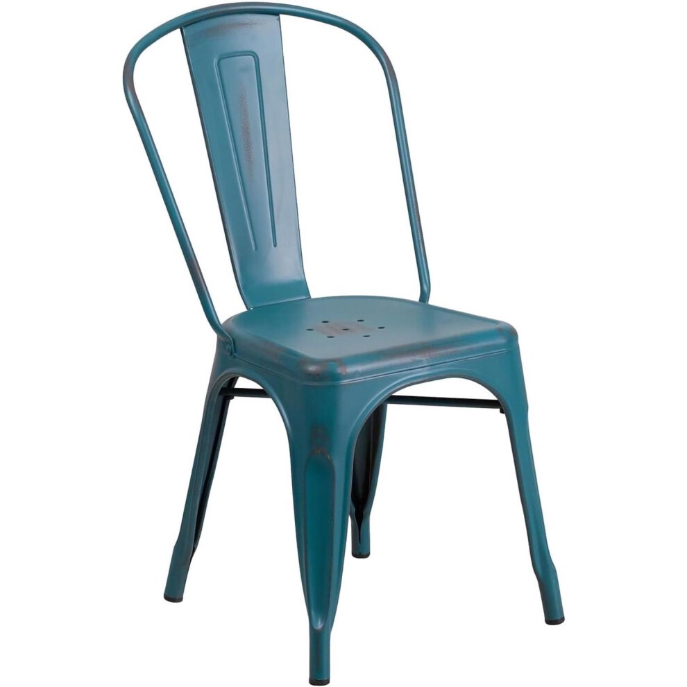 FWStyle Kelly Blue Distressed Steel Stackable Chair Set of 4 - image 2