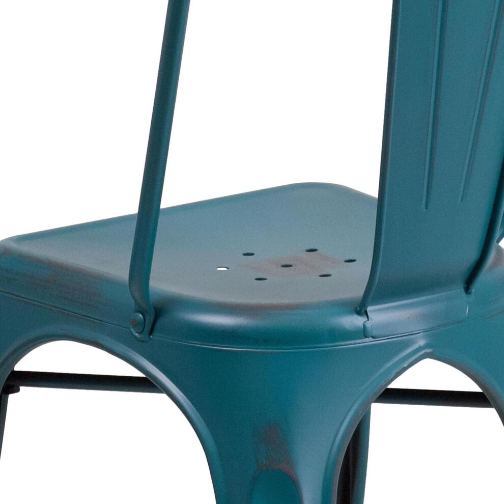FWStyle Kelly Blue Distressed Steel Stackable Chair Set of 4 - image 3