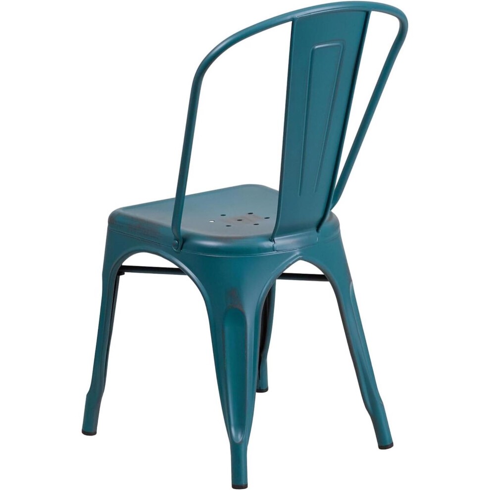 FWStyle Kelly Blue Distressed Steel Stackable Chair Set of 4 - image 4