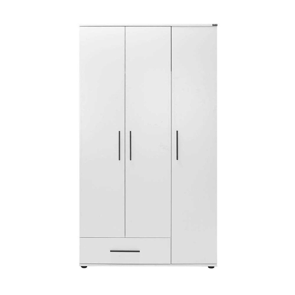 FWStyle Matt White 3 Door Single Drawer Triple Wardrobe - image 3
