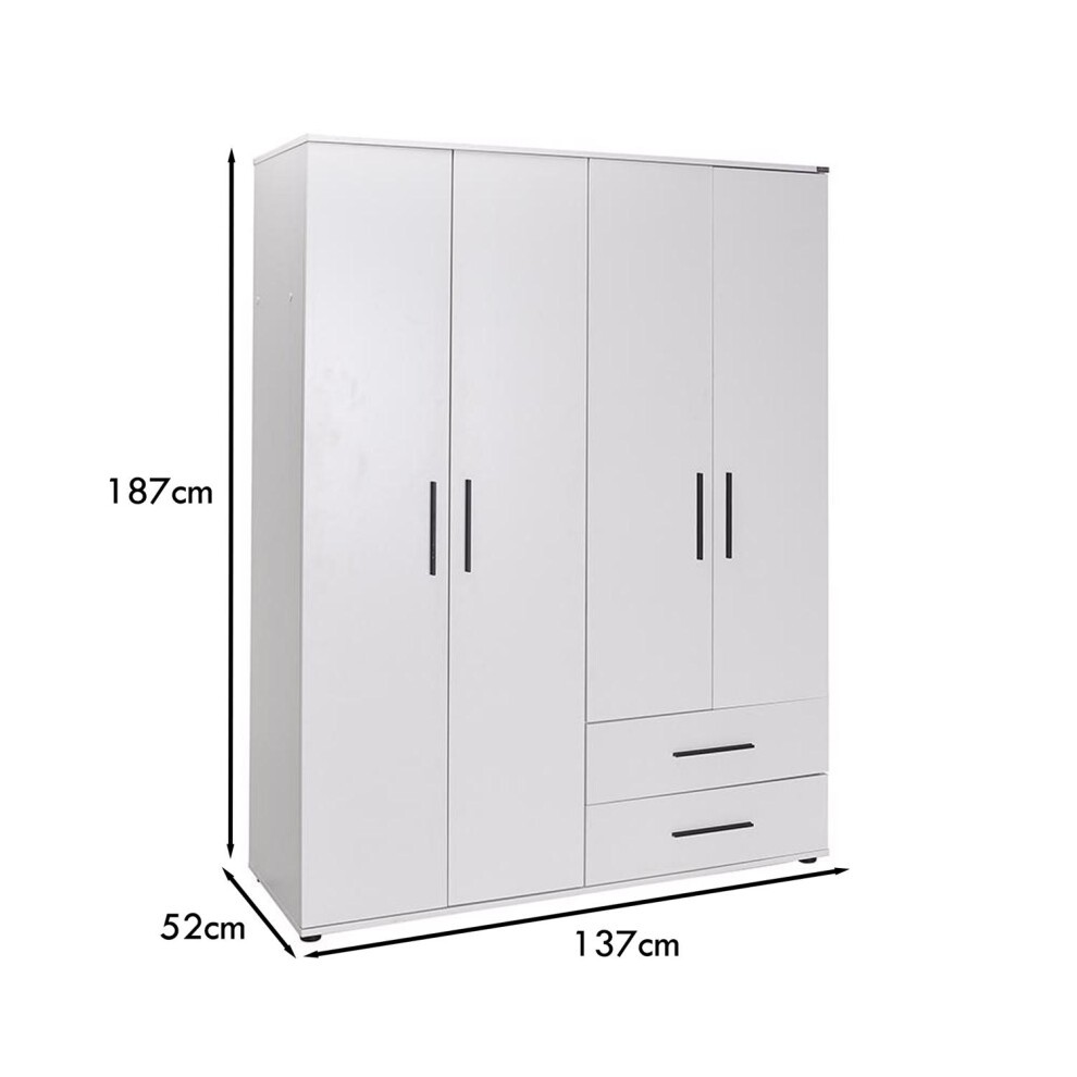 FWStyle Matt White 4 Door 2 Drawer Quad Wardrobe - image 5