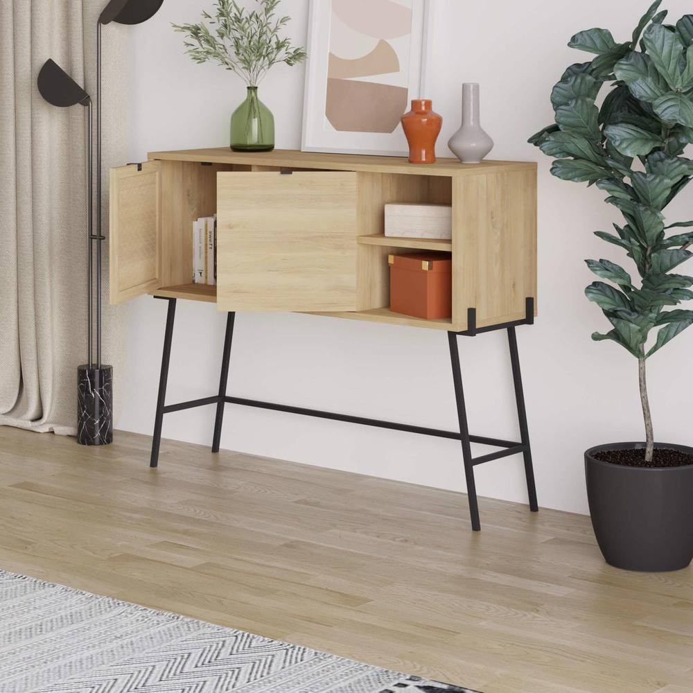 FWStyle Naive Oak 2 Door 2 Shelf Sideboard with Black Metal Frame - image 2