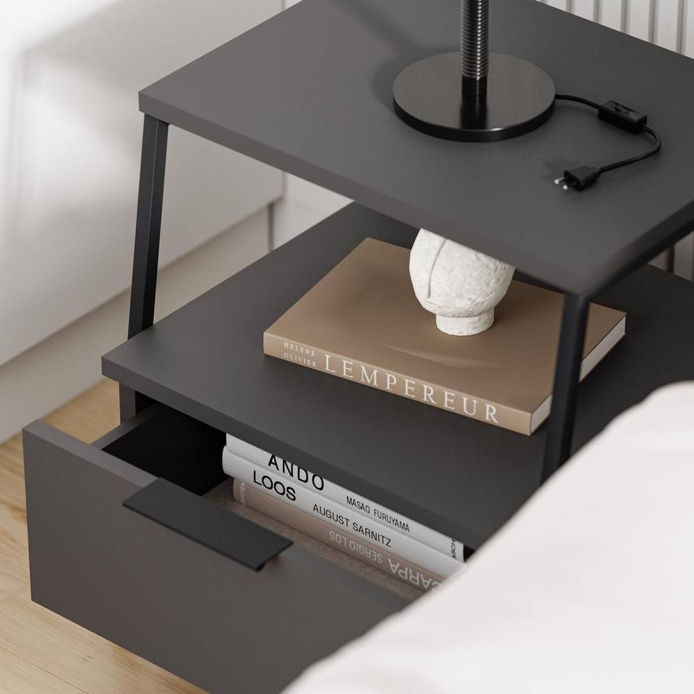 FWStyle Pal Anthracite Single Drawer Bedside Table - image 3