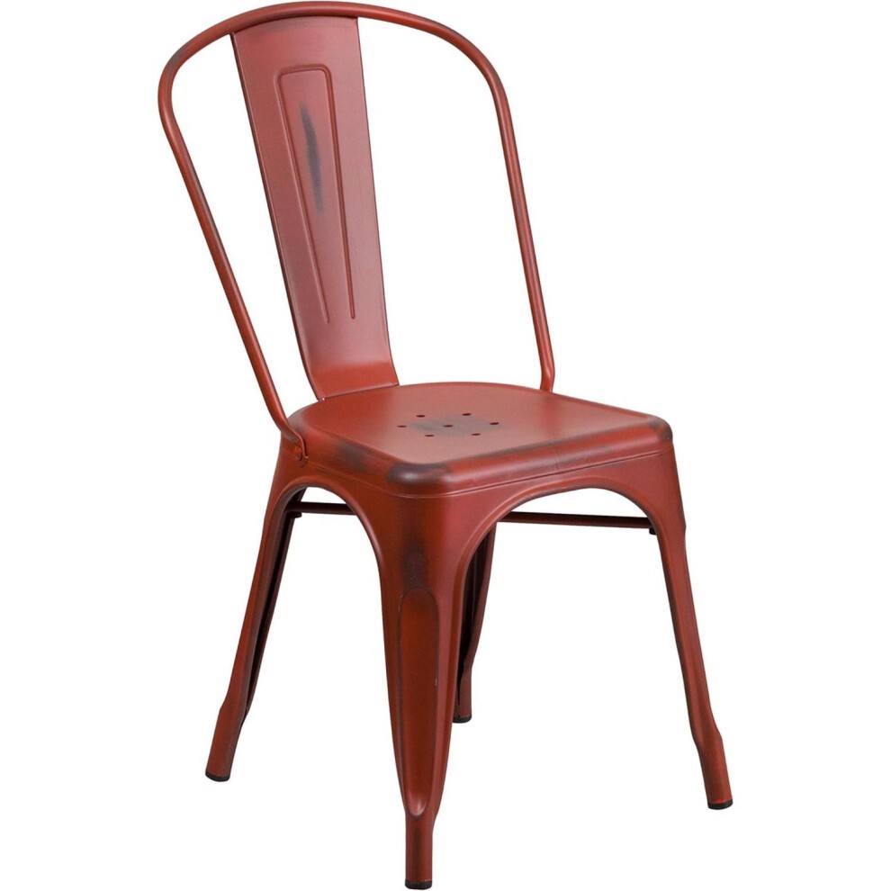 FWStyle Red Distressed Steel Stackable Chair Set of 4 - image 2
