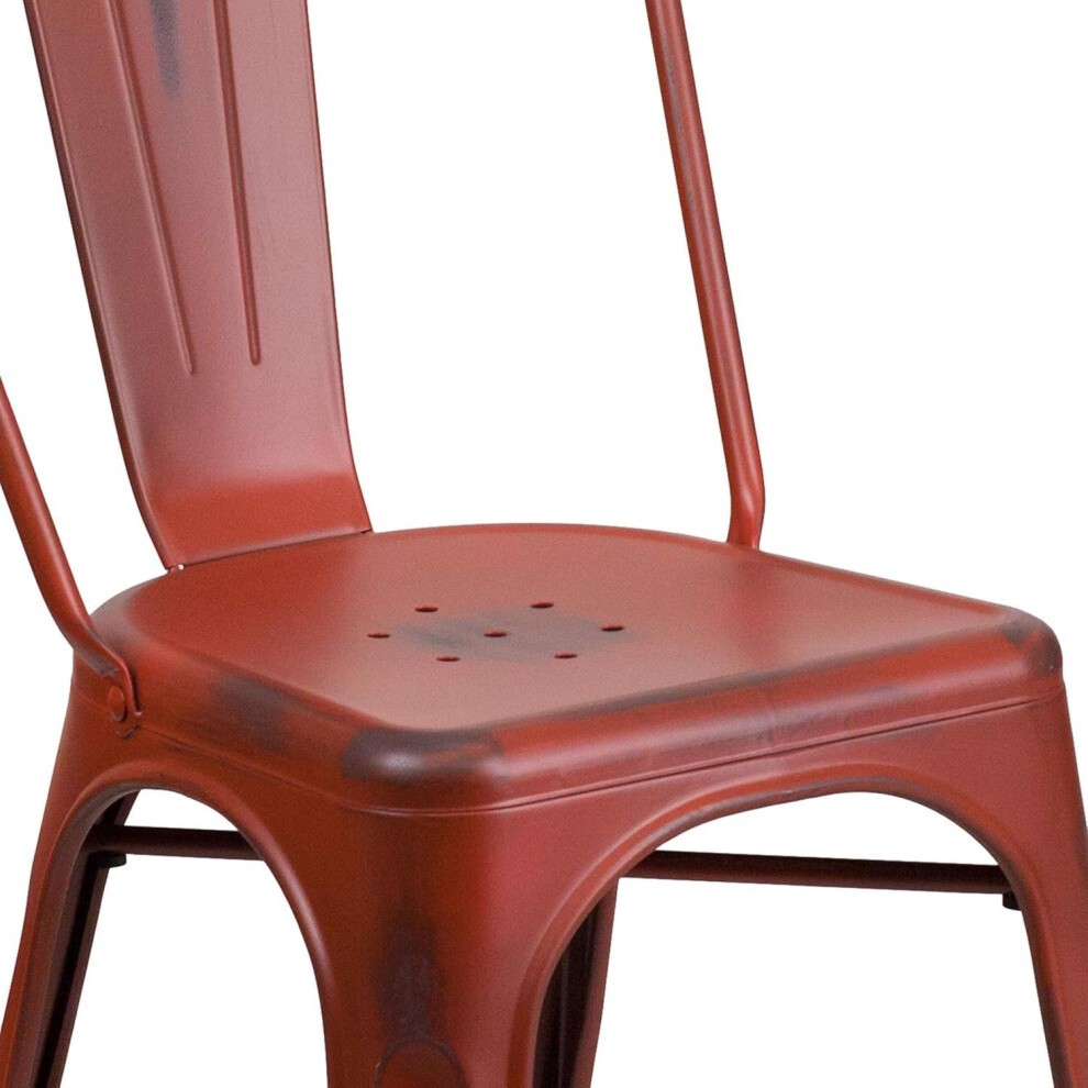 FWStyle Red Distressed Steel Stackable Chair Set of 4 - image 3