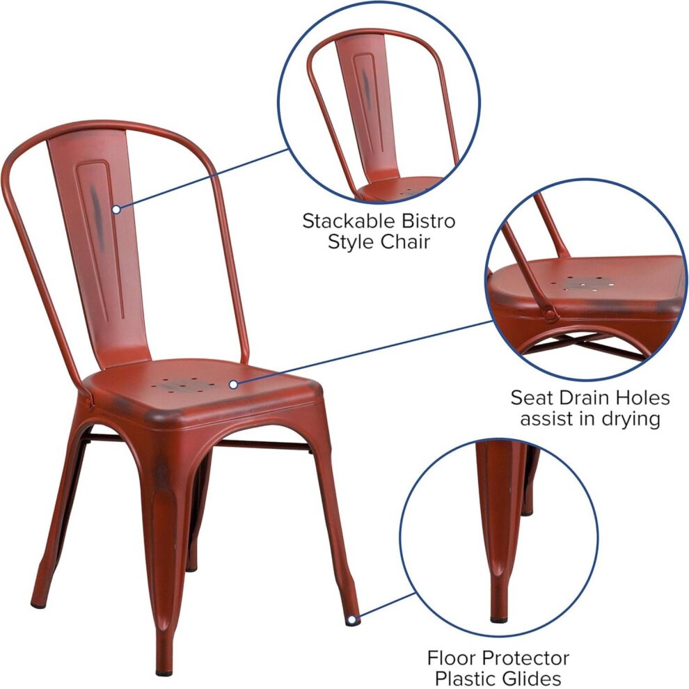 FWStyle Red Distressed Steel Stackable Chair Set of 4 - image 4