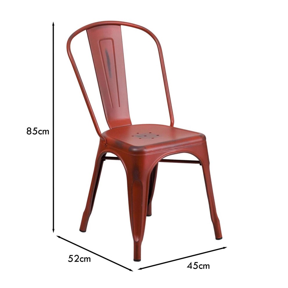 FWStyle Red Distressed Steel Stackable Chair Set of 4 - image 5