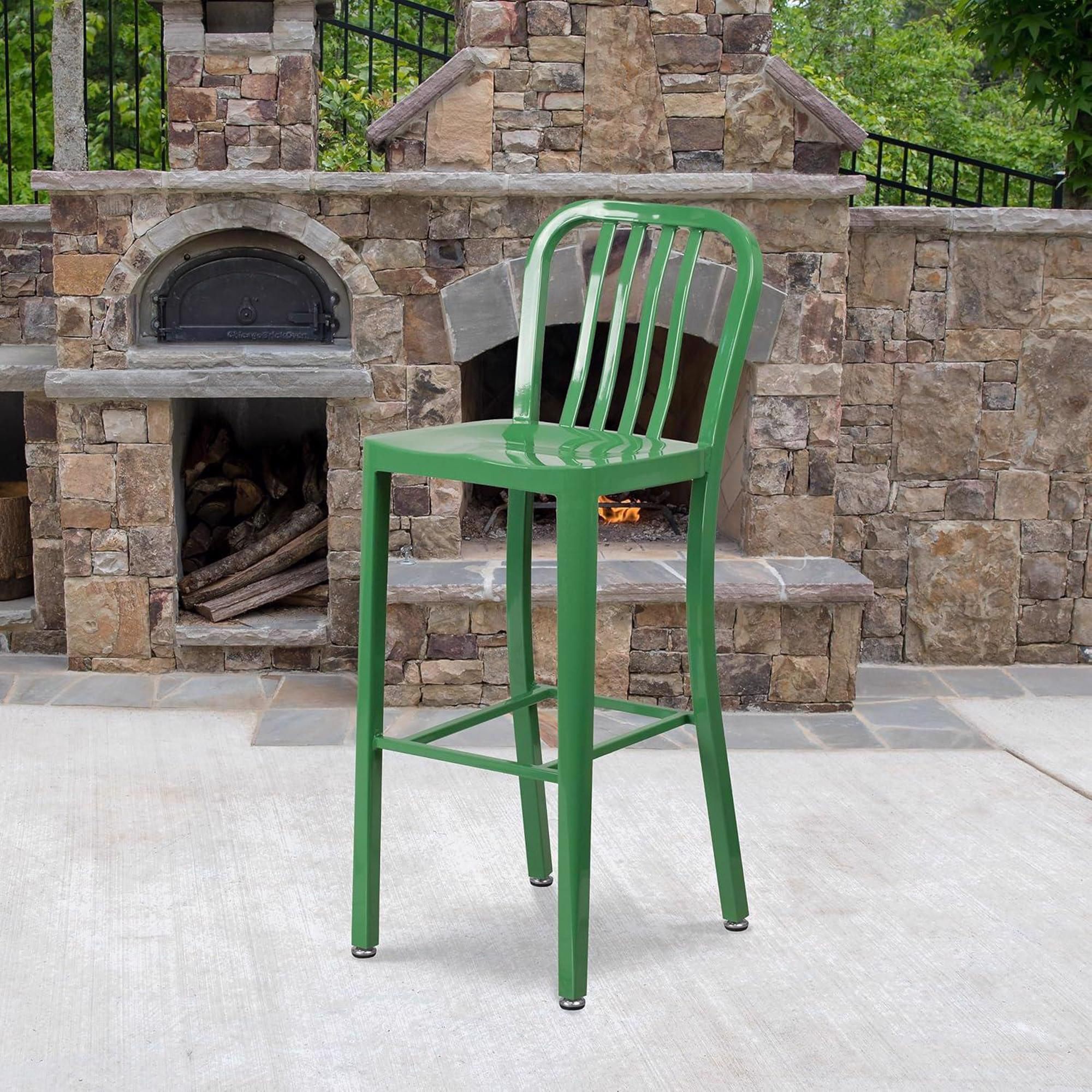 FWStyle Tall Green Galvanised Steel Ready Assembled Bar Chairs Set of 2 - image 2