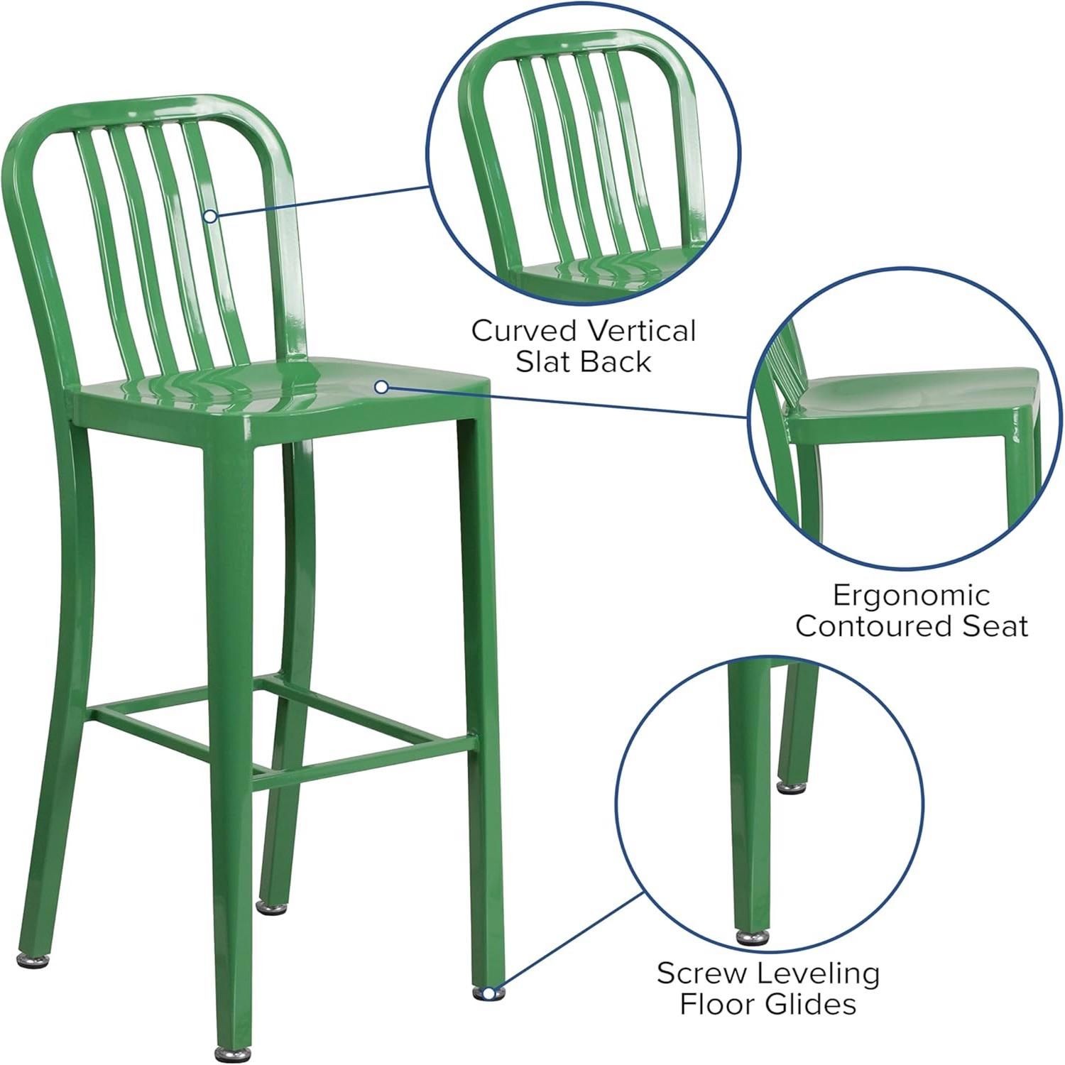 FWStyle Tall Green Galvanised Steel Ready Assembled Bar Chairs Set of 2 - image 4