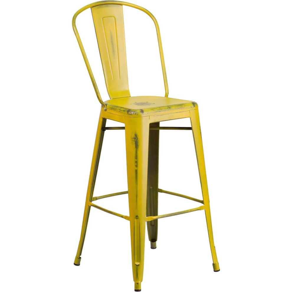 FWStyle Yellow Distressed Steel Bar Stool Set of 4 - image 2