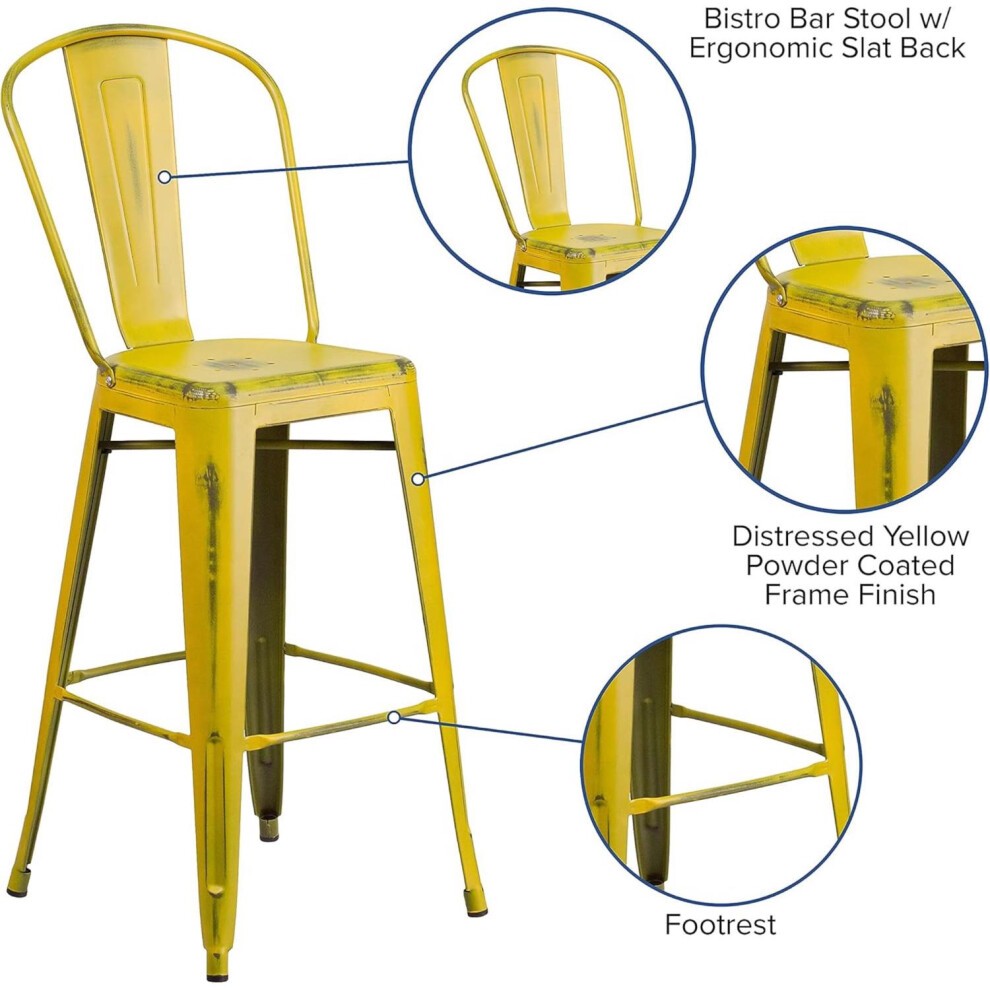 FWStyle Yellow Distressed Steel Bar Stool Set of 4 - image 5