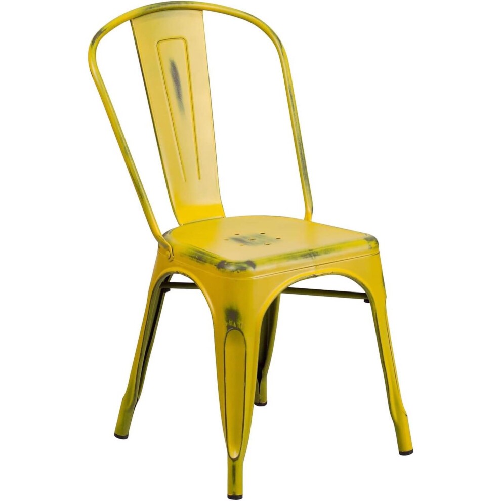 FWStyle Yellow Distressed Steel Stackable Chair Set of 4 - image 2