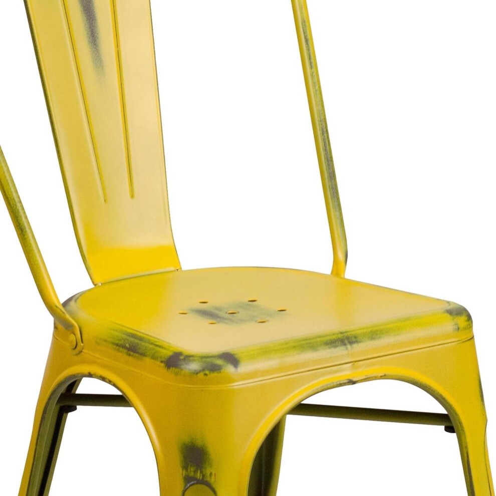FWStyle Yellow Distressed Steel Stackable Chair Set of 4 - image 3