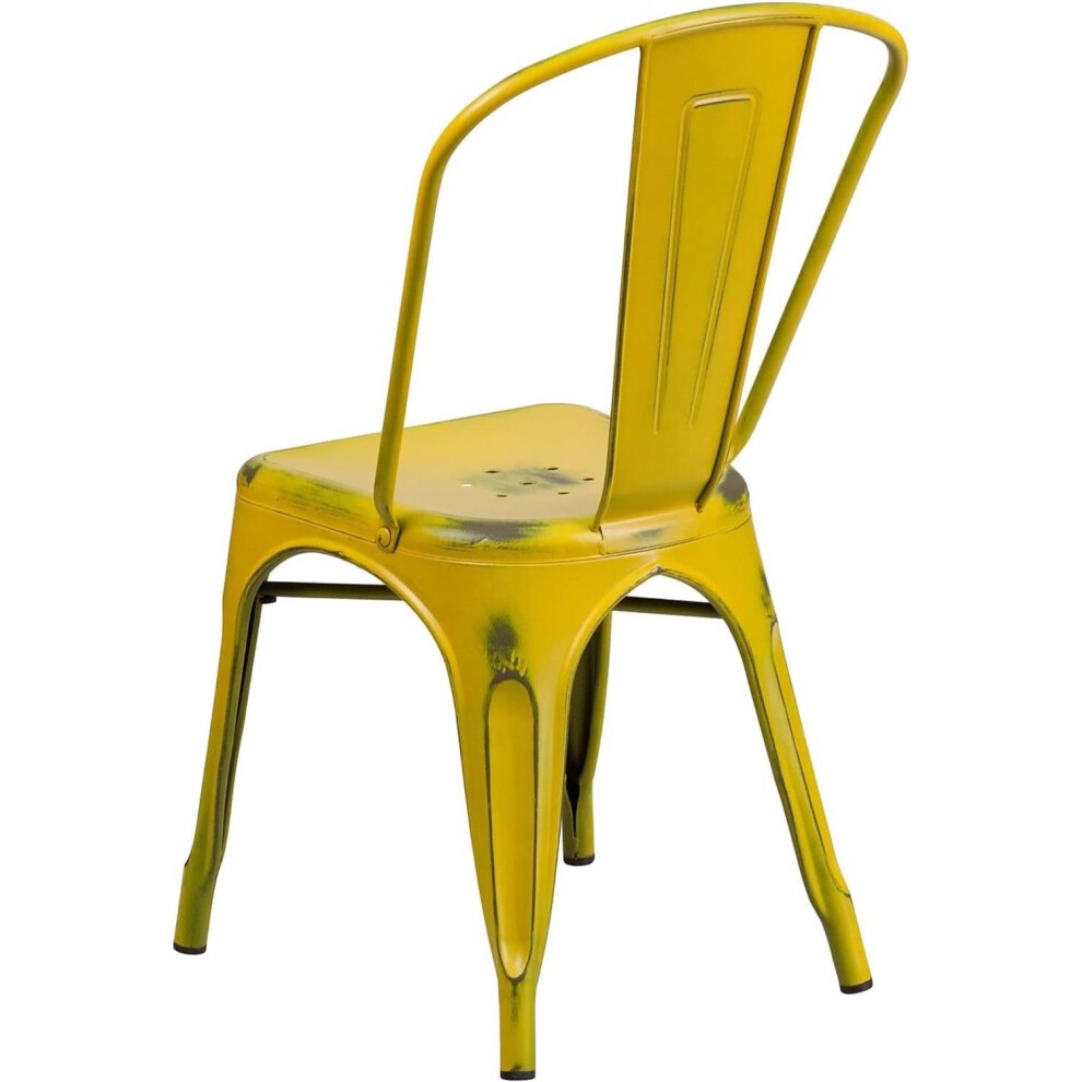 FWStyle Yellow Distressed Steel Stackable Chair Set of 4 - image 4