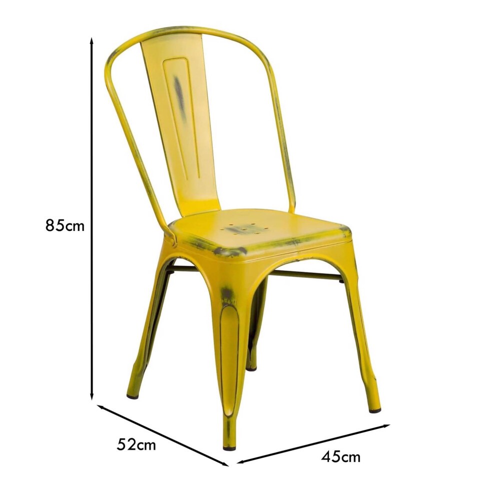 FWStyle Yellow Distressed Steel Stackable Chair Set of 4 - image 5