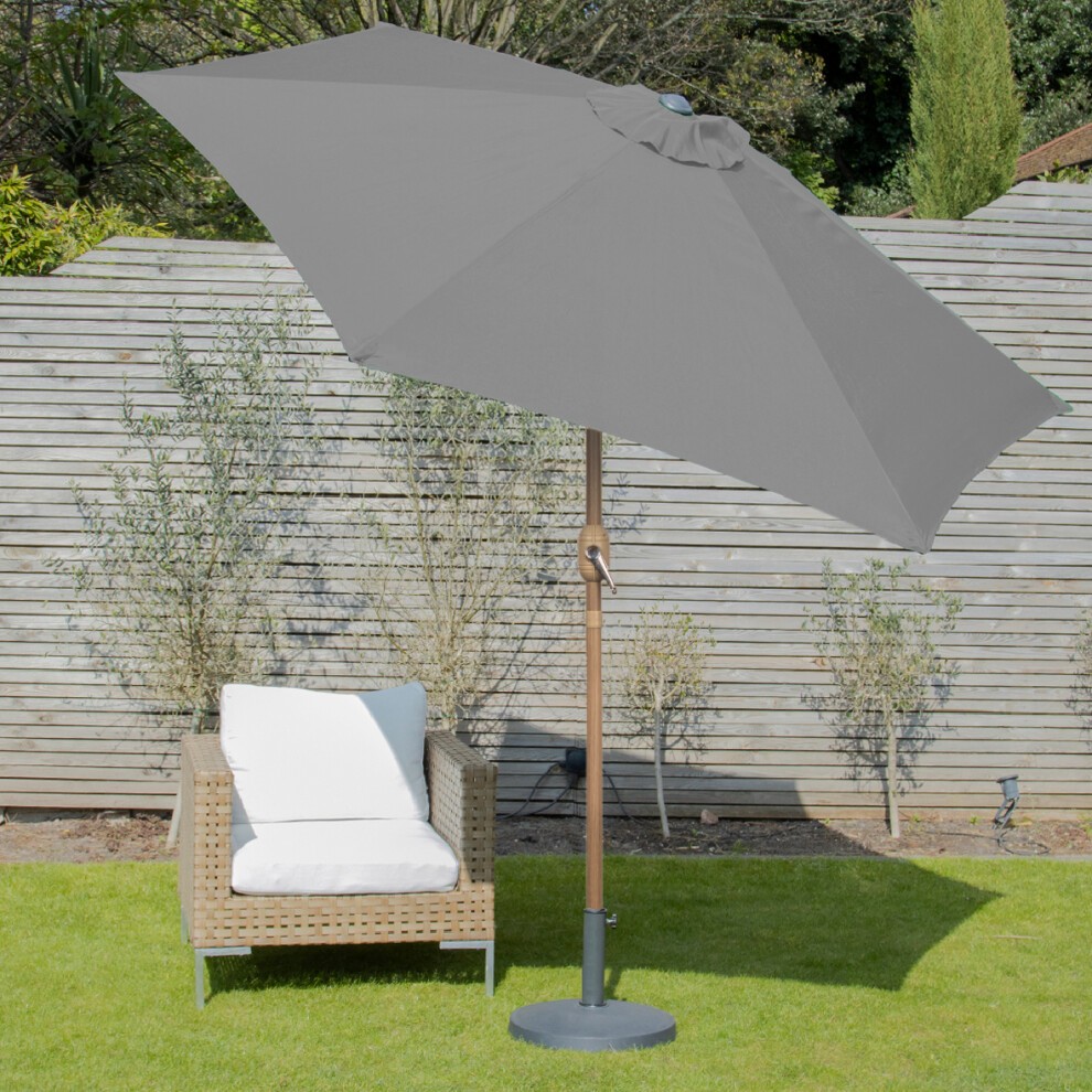 Gardenkraft Grey Wooden Crank and Tilt 6 Ribs Parasol 2.7m - image 2